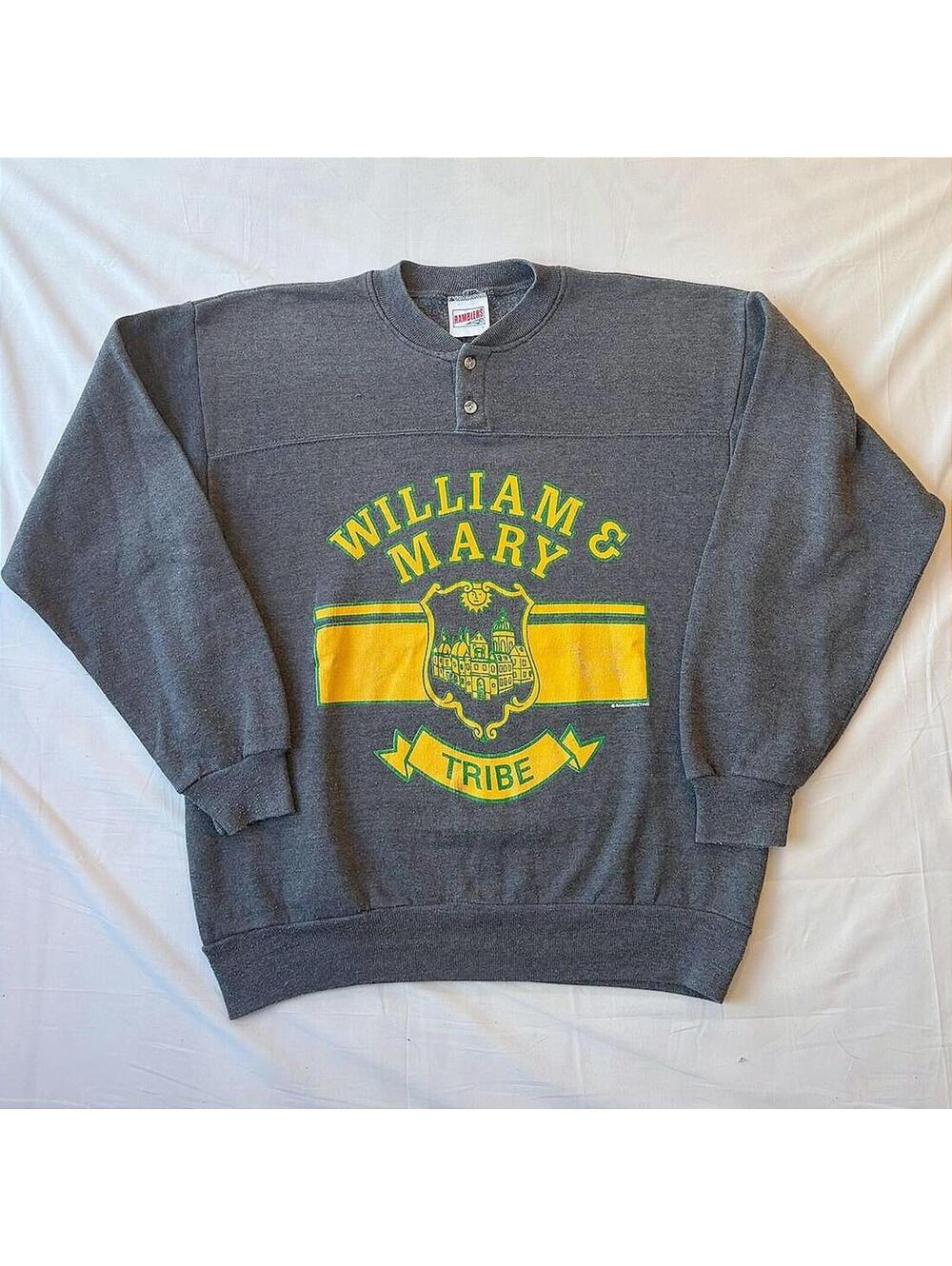 Vintage 80s College of William & Mary Tribe Henley Sweatshirt Ramblers Size L